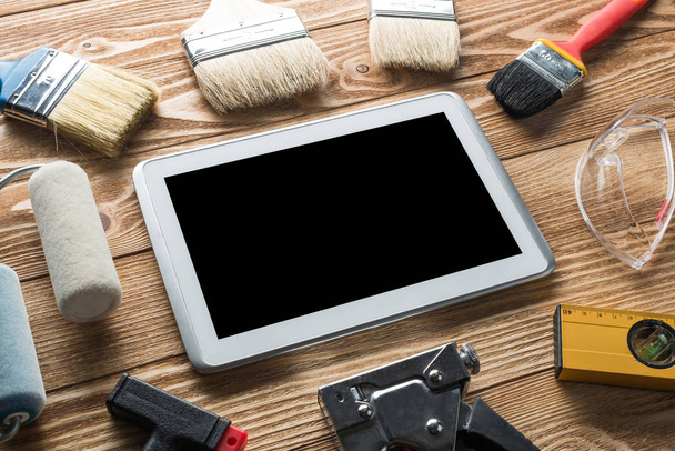 Variety of tools of builder and tablet pc - Zdjęcie, obraz