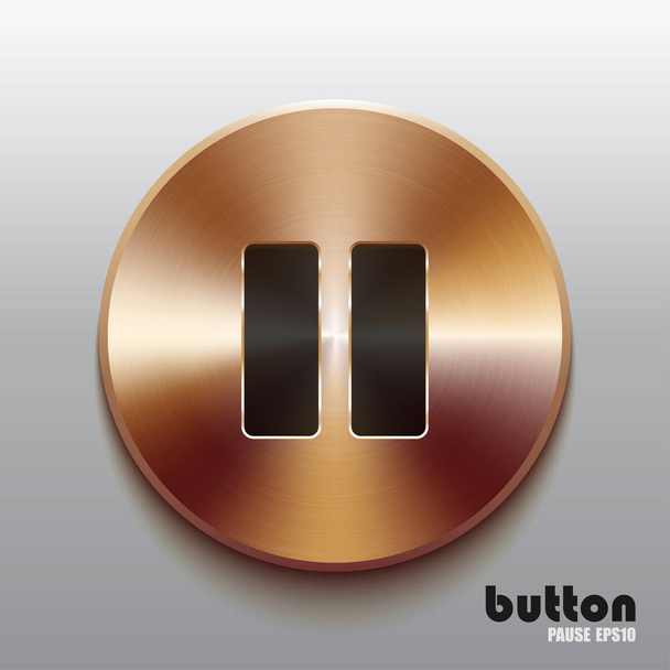 Bronze pause button with black symbol - Vector, Imagen
