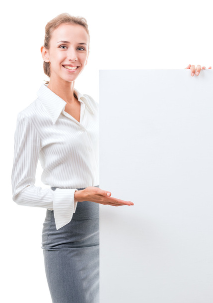 business woman with empty poster - Foto, afbeelding