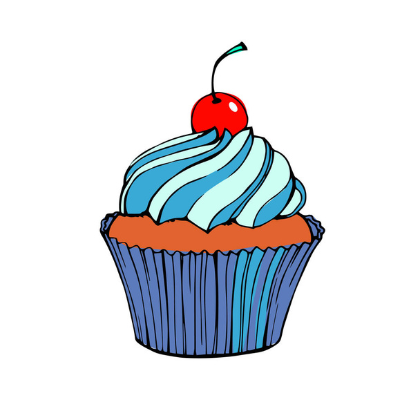 cake vector cupcake dessert cream food sweet illustration birthday delicious - Vector, imagen