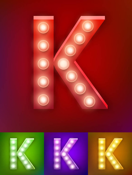 Vector illustration of realistic old lamp alphabet for light board. Vintage vegas show typography. Letter K - Vector, afbeelding