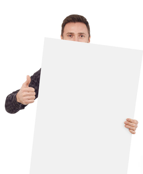 Hombre con signo en blanco
 - Foto, Imagen