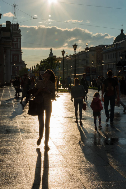 street scene with people walking along the avenue in Saint Peter - Zdjęcie, obraz