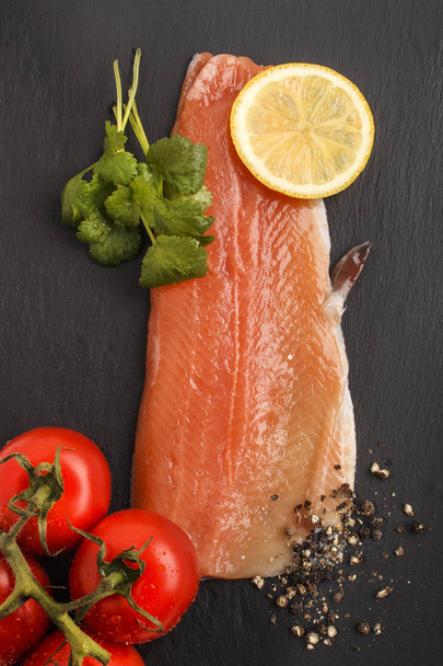 raw trout fillet on slate - Photo, Image