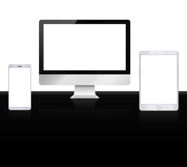 Conjunto de dispositivos de alta calidad. Monitor de ordenador, teléfono móvil y tableta
  - Vector, Imagen