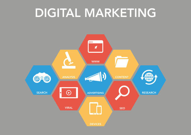 Konzept der digitalen Marketing-Ikone - Vektor, Bild