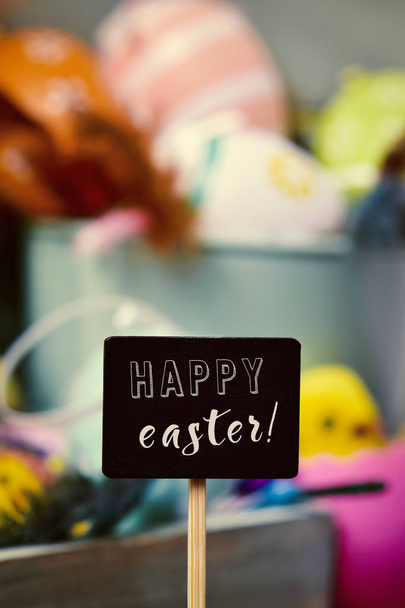 decorated easter eggs and text happy easter - Фото, изображение