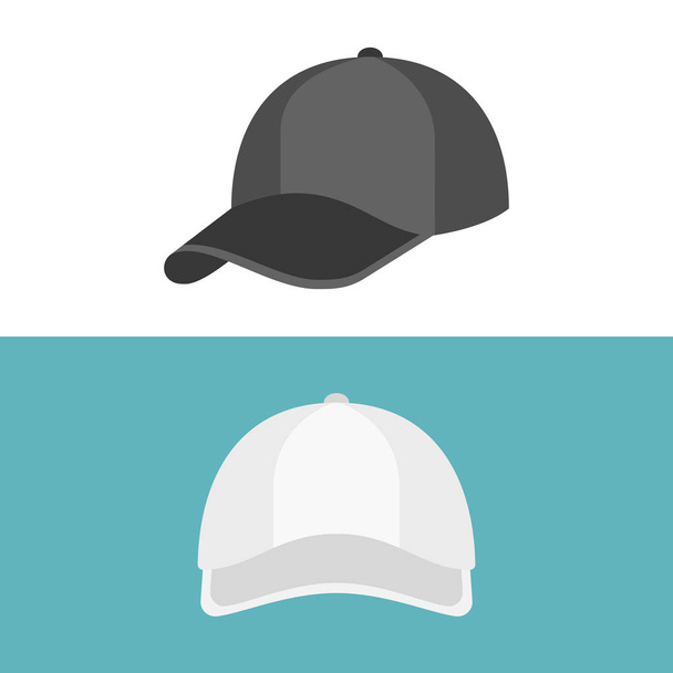 Gorra blanca en vista frontal y gorra negra en vista lateral, vector de diseño plano
 - Vector, imagen
