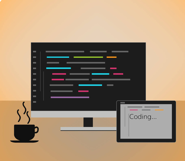 Web developer koncepcja kodowania - Wektor, obraz