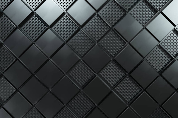 Futuristic industrial background made from black square metal sh - Фото, изображение