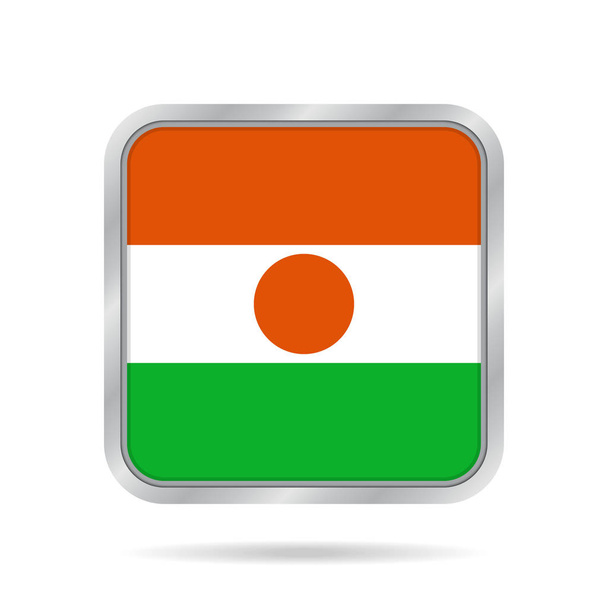 Flag of Niger. Shiny metallic gray square button. - Vecteur, image