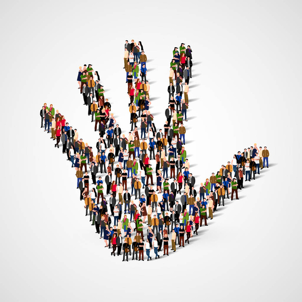 Large group of people in form of hand icon. Care, friendship, support or family concept. - Vecteur, image
