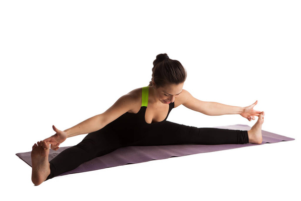 Girl stretch yoga pilates isolated - Foto, afbeelding