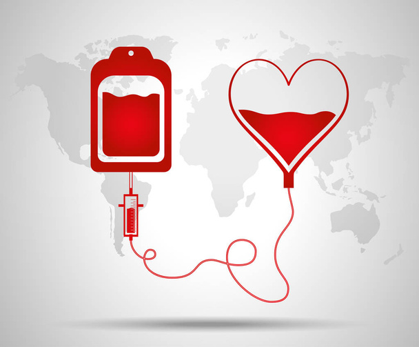 blood bag and heart. Blood donation day concept. Human donates blood. Vector illustration in flat style. - Vektor, Bild