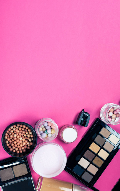decorative cosmetics on pink - Foto, imagen