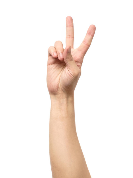 Man hand showing Victory sign isolated - Фото, зображення