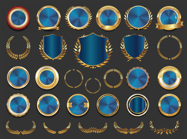 Golden sale shields laurel wreaths and badges collection - Vektori, kuva