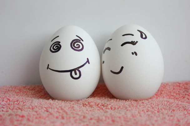 Eggs are cheerful with a face concept living soul - Фото, зображення