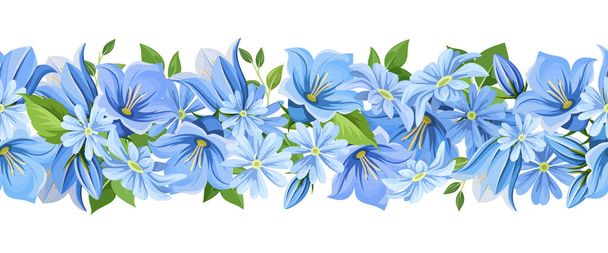 Horizontal seamless border with blue flowers. Vector illustration. - Vetor, Imagem