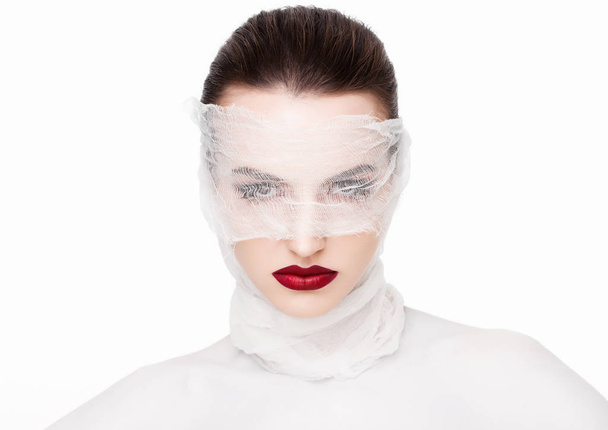Beauty makeup plastic surgery white bandage model - Foto, Imagem