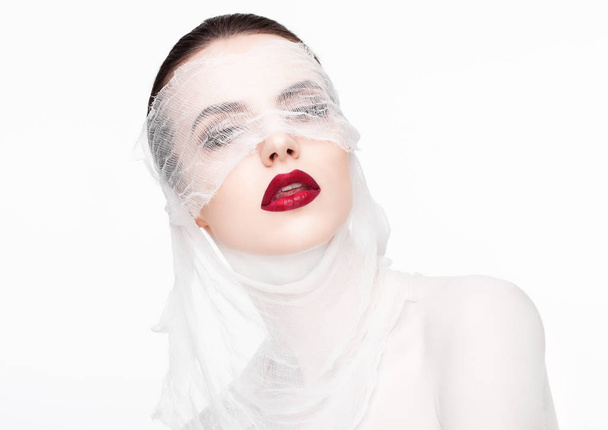 Beauty makeup plastic surgery white bandage model - Foto, Bild