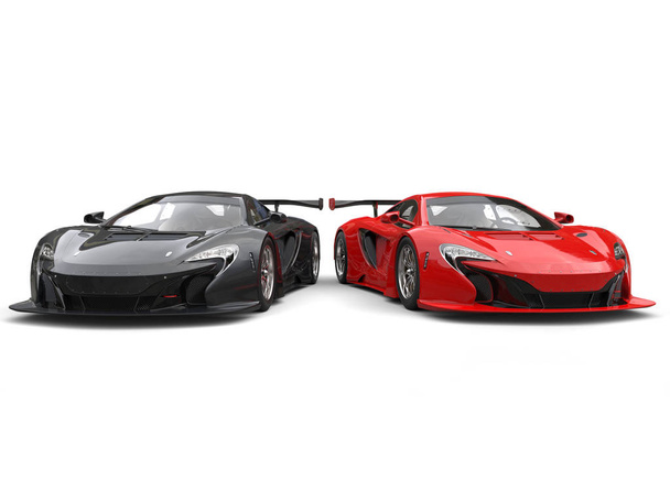 黒と赤の偉大なスーパーカー並べて - 写真・画像