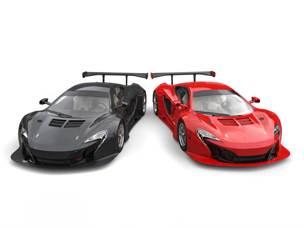 Great black and red supercars side by side - top down shot - Photo, Image