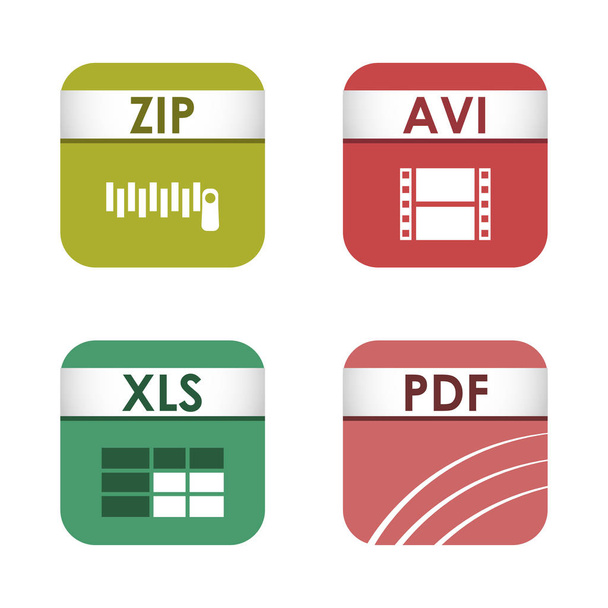 Simple square file types formats labels icon set presentation document symbol and audio extension graphic multimedia sign vector illustration. - Vector, Image