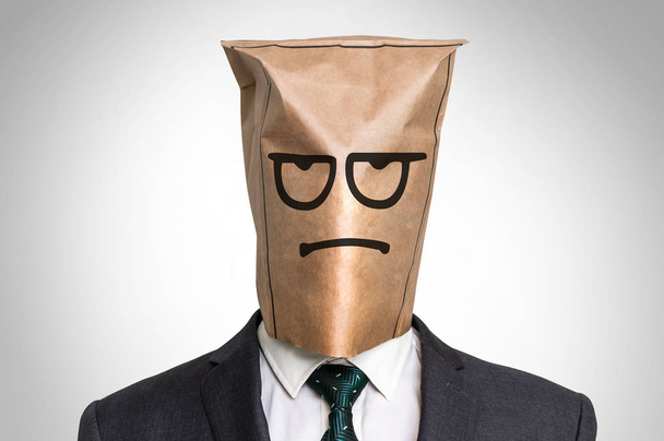 Бизнесмен с мешком на голове - с грустным лицом
 - Фото, изображение