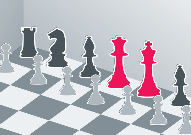 Gri Kırmızı Kral ve Kraliçe ile satranç figürleri - Vektör, Görsel
