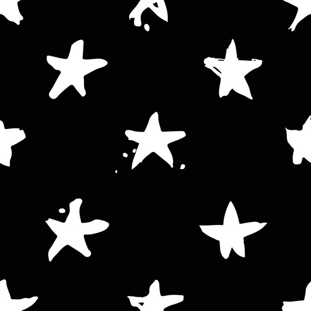 Hand drawn paint seamless pattern. Black and white stars background - Vecteur, image