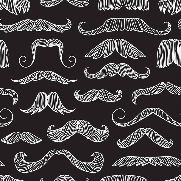 Seamless pattern with hand drawn old fashion mustaches. Black contour artistic drawing - Vector, Image