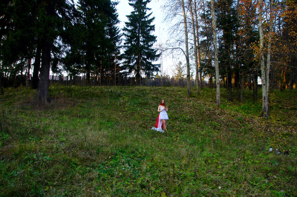 beautiful girl in dress outdoors - Fotó, kép