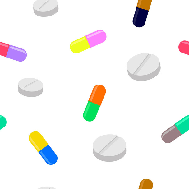 薬の錠剤やカプセルのシームレス パターン   - ベクター画像