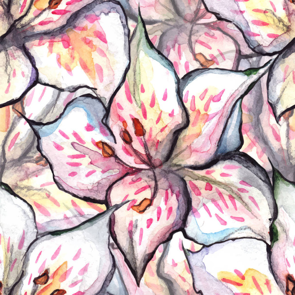 Watercolor alstroemeria floral seamless pattern textile background vector - Vektor, kép