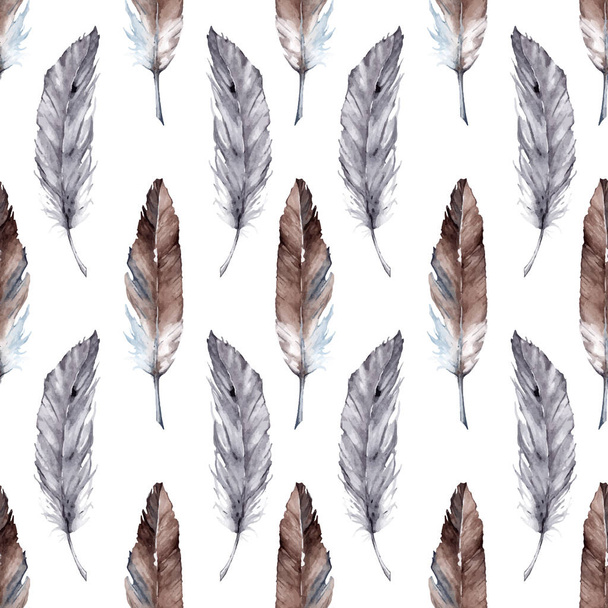 Watercolor feather ethnic boho seamless pattern background vector - Διάνυσμα, εικόνα