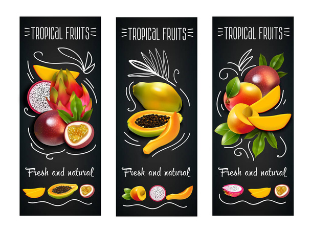 Set de etiquetas de pizarra de frutas tropicales
  - Vector, imagen