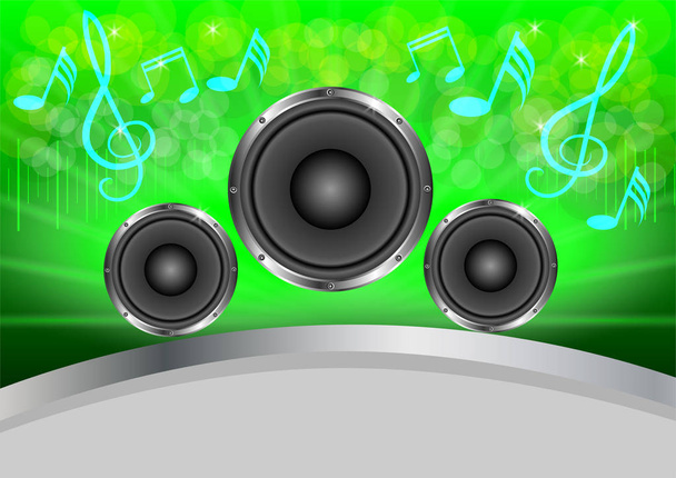 Abstract musical with speakers on green gray background - Vector, Image