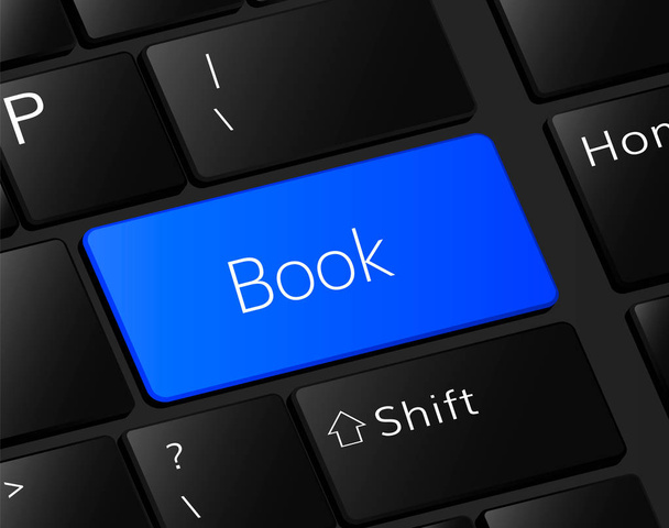 Botón de libro en el teclado. Encuentra el concepto de libro. Ilustración en lectura electrónica
   - Vector, imagen