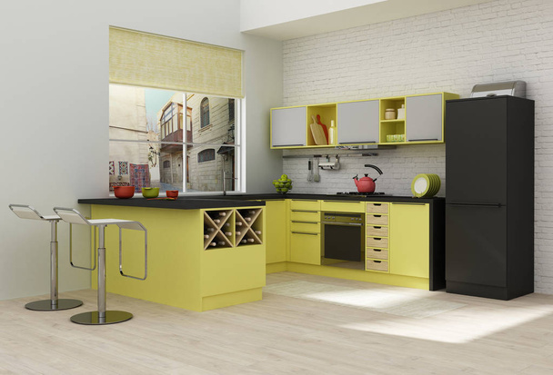 Küche Interieur 3D Rendering - Foto, Bild