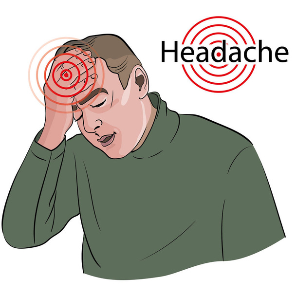 Man feels a strong headach - Vector, Image