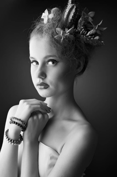 black and white portrait of - Foto, Bild