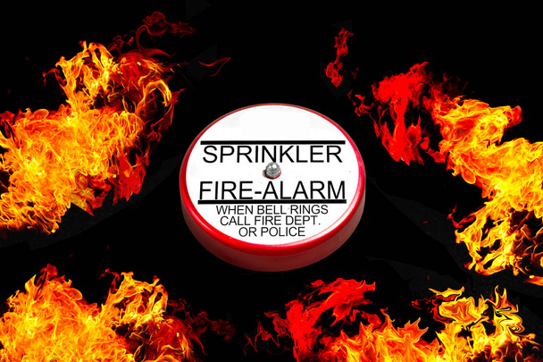 Fire Alarm Switch on the wall and frame of fire burn. - Photo, Image
