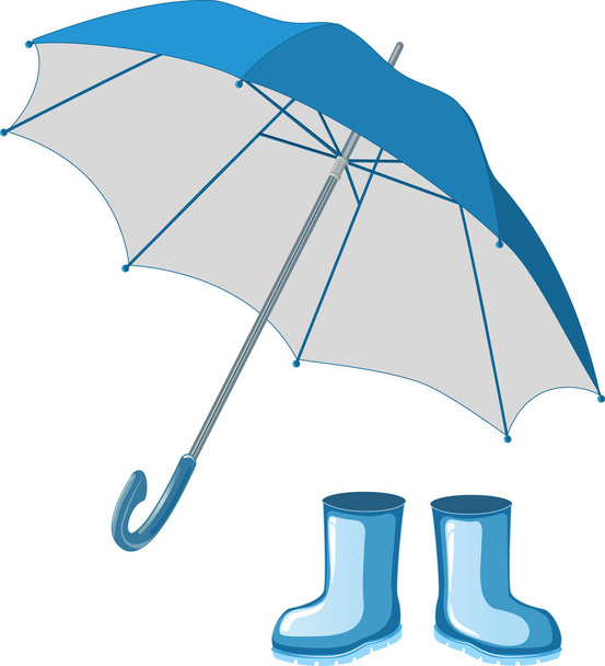Kék gumi csizma, esernyő - Vektor, kép