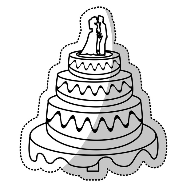 wedding cake couple outline - Vector, Image
