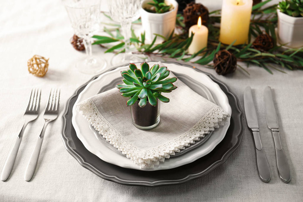 Table served with succulents - Zdjęcie, obraz