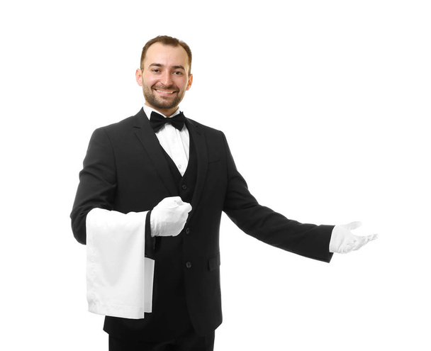 Handsome waiter with towel - Фото, зображення