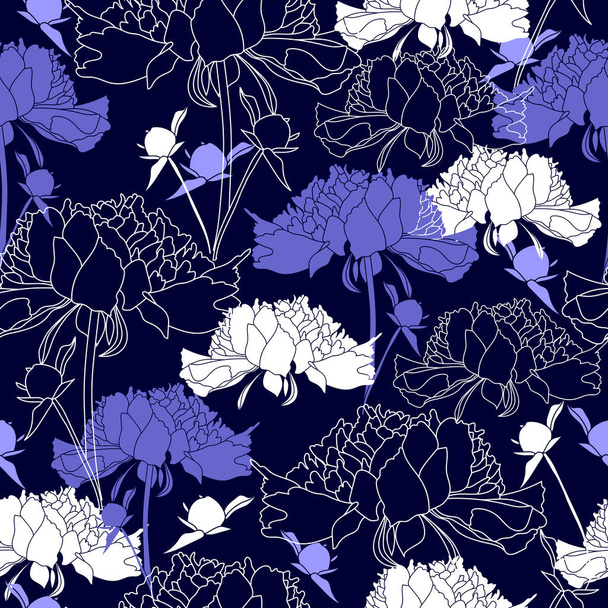 Seamless pattern with white flowers on a blue background. Hand drawn floral texture. - Vector, Image