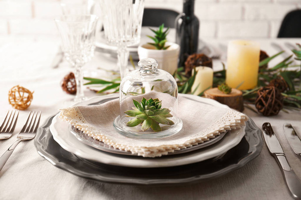 Table served with succulents - Foto, Imagem