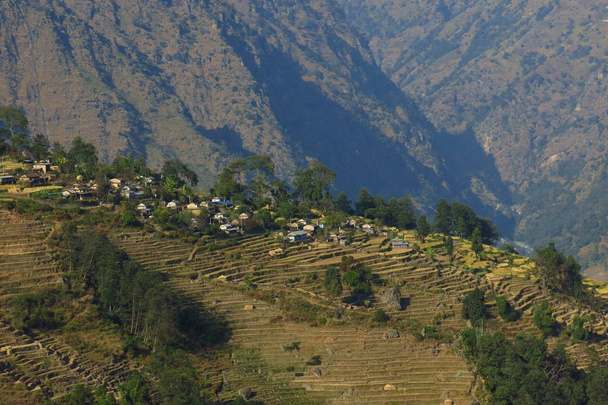 Naya Gaun, village on a mountain ridge above Syange - Photo, Image